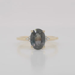 Imogene Ring with a 3.33 Carat Purple Oval Sapphire and White Accent Diamonds in 14k Yellow Gold - Ready to Size and Ship