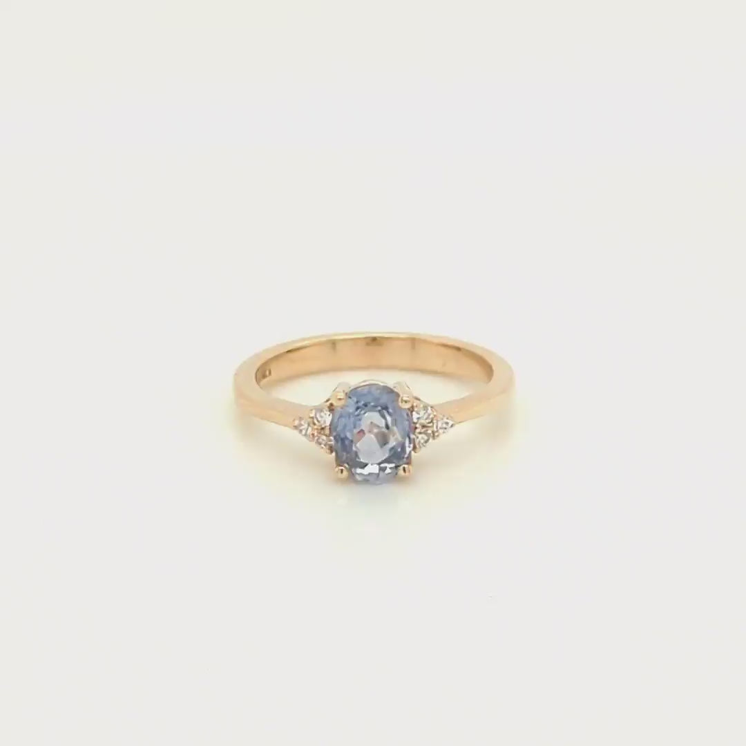 Imogene Ring with a 1.09 Carat Light Blue Sapphire and Accent Diamonds in 14k Yellow Gold - Ready to Size and Ship