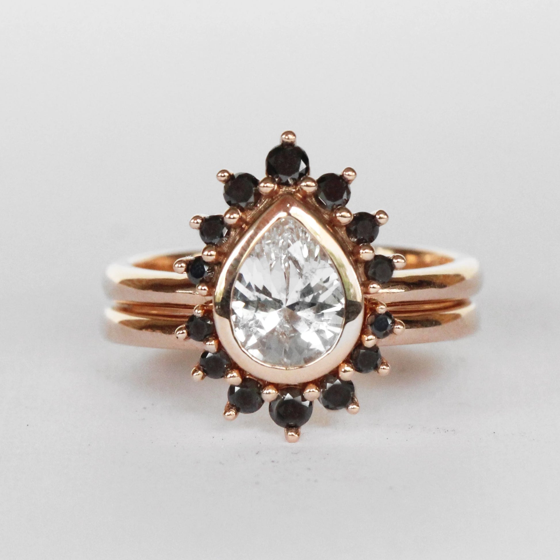 Ashlyn Ring with White Sapphire and Black Diamonds in 14k Gold - Midwinter Co. Alternative Bridal Rings and Modern Fine Jewelry
