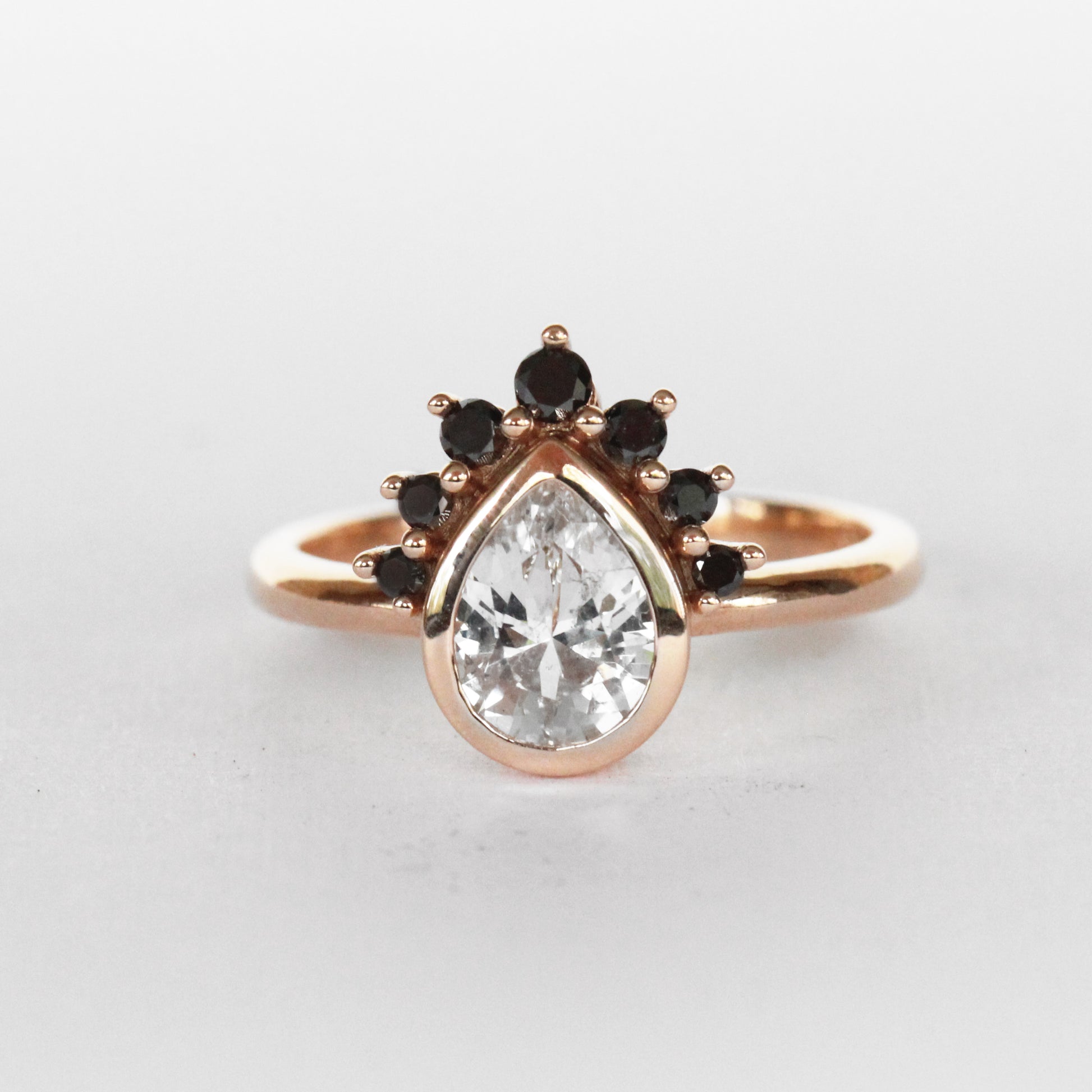 Ashlyn Ring with White Sapphire and Black Diamonds in 14k Gold - Midwinter Co. Alternative Bridal Rings and Modern Fine Jewelry