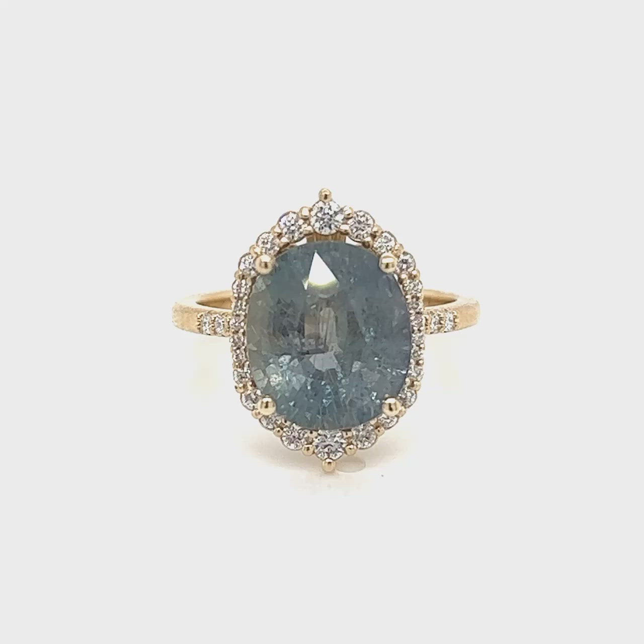 Grace Ring with a 5.80 Carat Light Blue Oval Sapphire and White Accent Diamonds in 14k Yellow Gold - Ready to Size and Ship