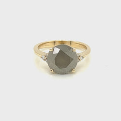 Sunset Imogene Ring with a 4.01 Carat Round Gray Diamond and White Accent Diamonds in 14k Yellow Gold - Ready to Size and Ship