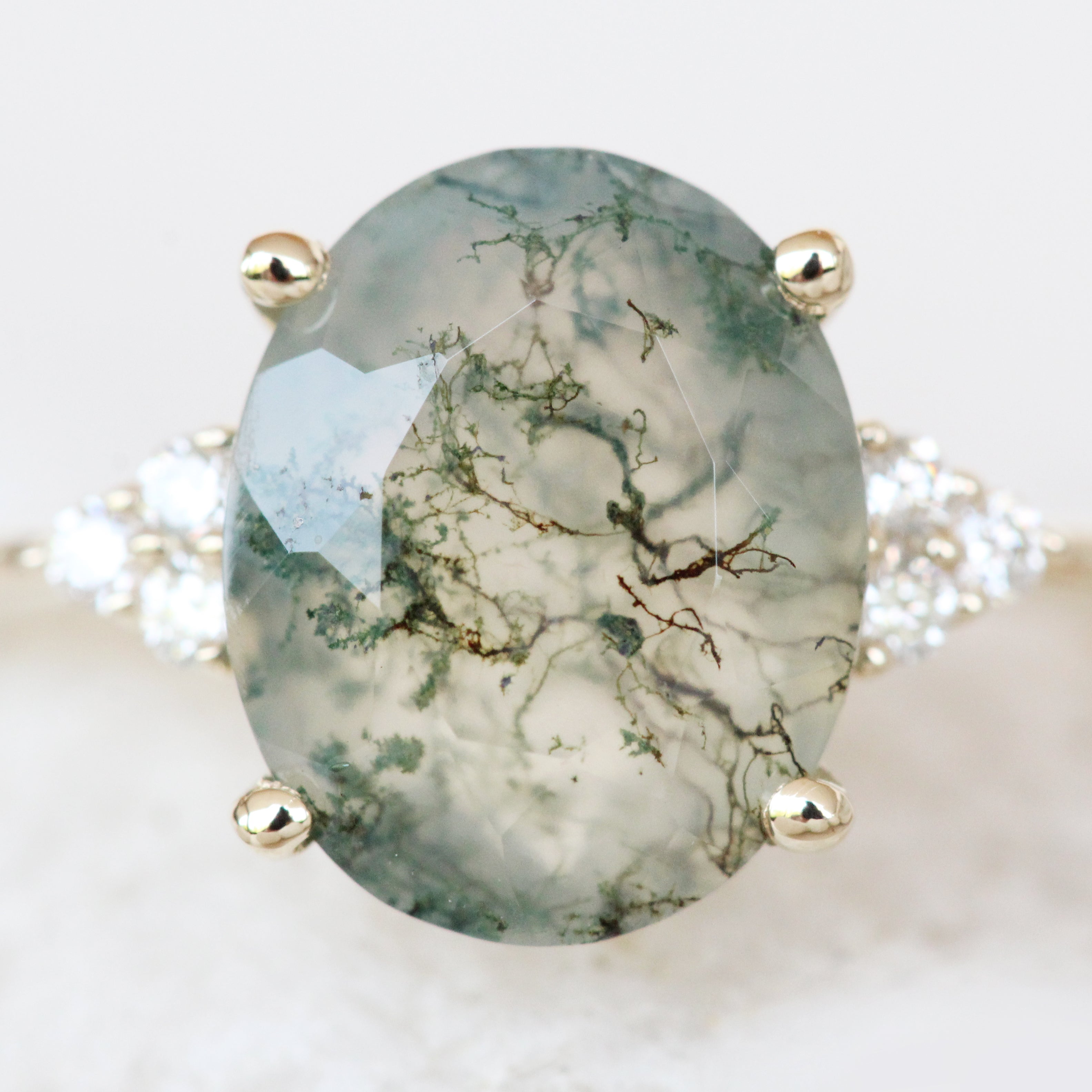 Imogene Ring with an Oval Moss Agate and White Accent Diamonds - Made to Order - Each Stone is Unique - Midwinter Co. Alternative Bridal Rings and Modern Fine Jewelry