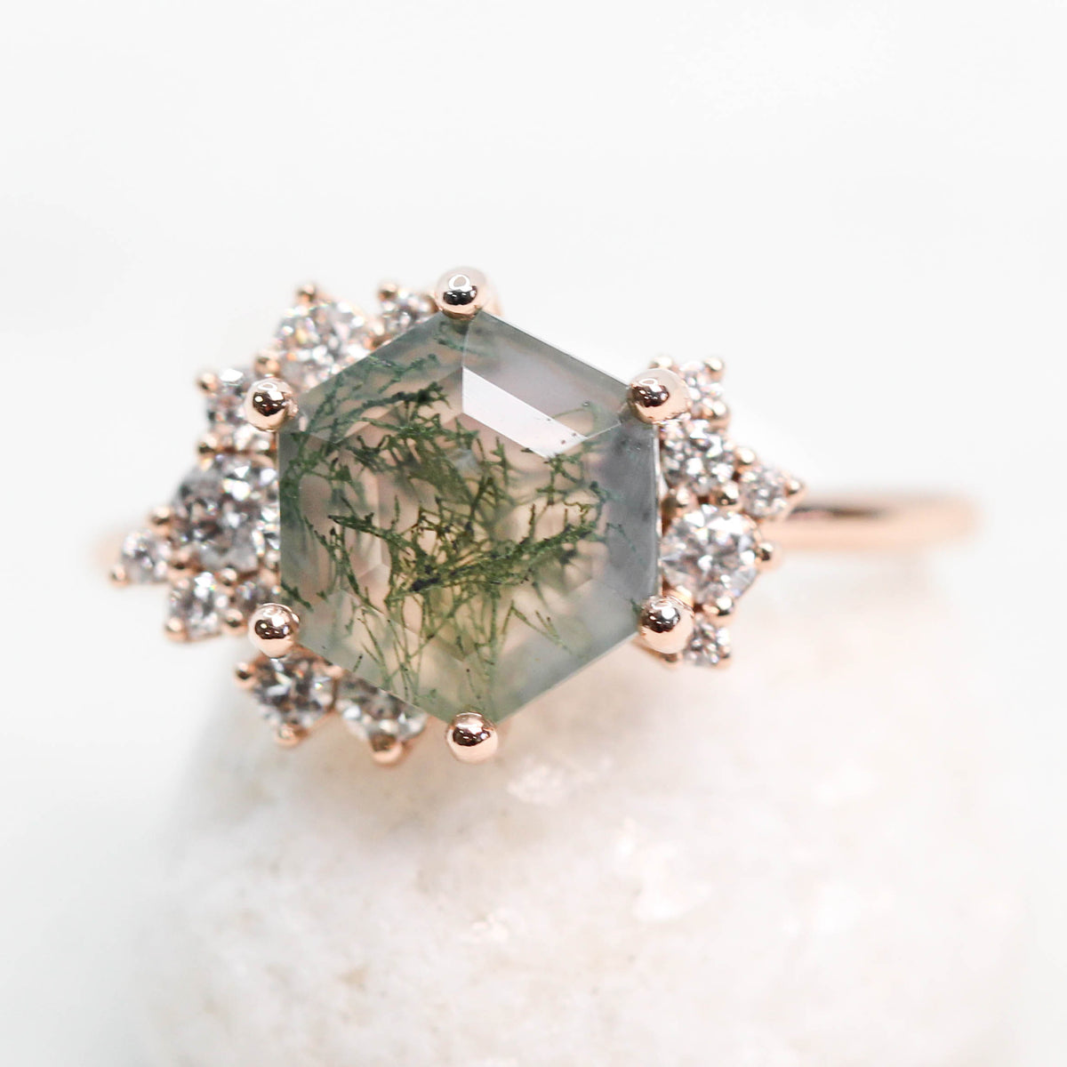 To Orion Rig Orion Ring with Hexagon Moss Agate | Unique Celestial Design ...