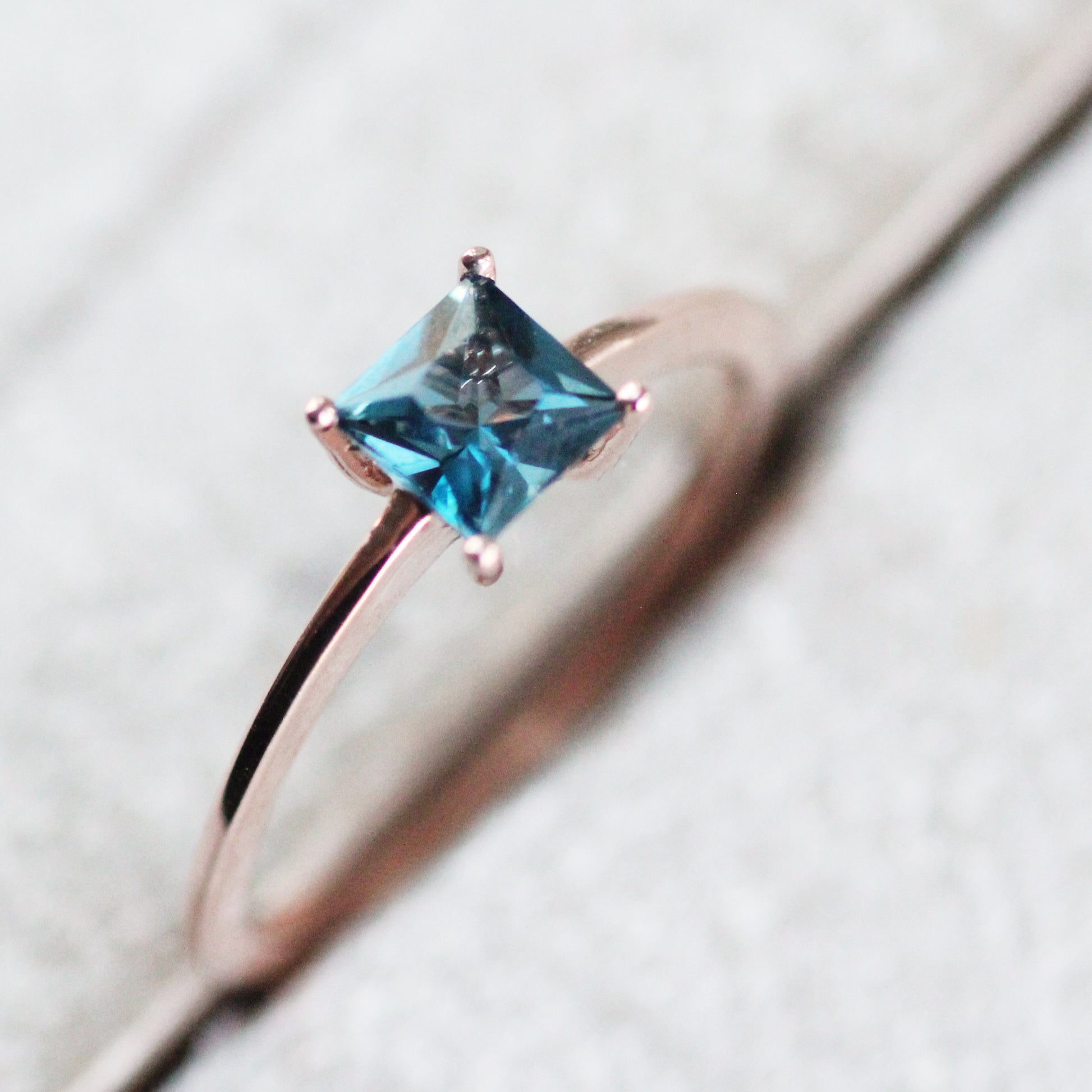 London Blue Topaz .83 carat 5mm Princess Square Cut Ring - Your choice of metal - Custom - Midwinter Co. Alternative Bridal Rings and Modern Fine Jewelry