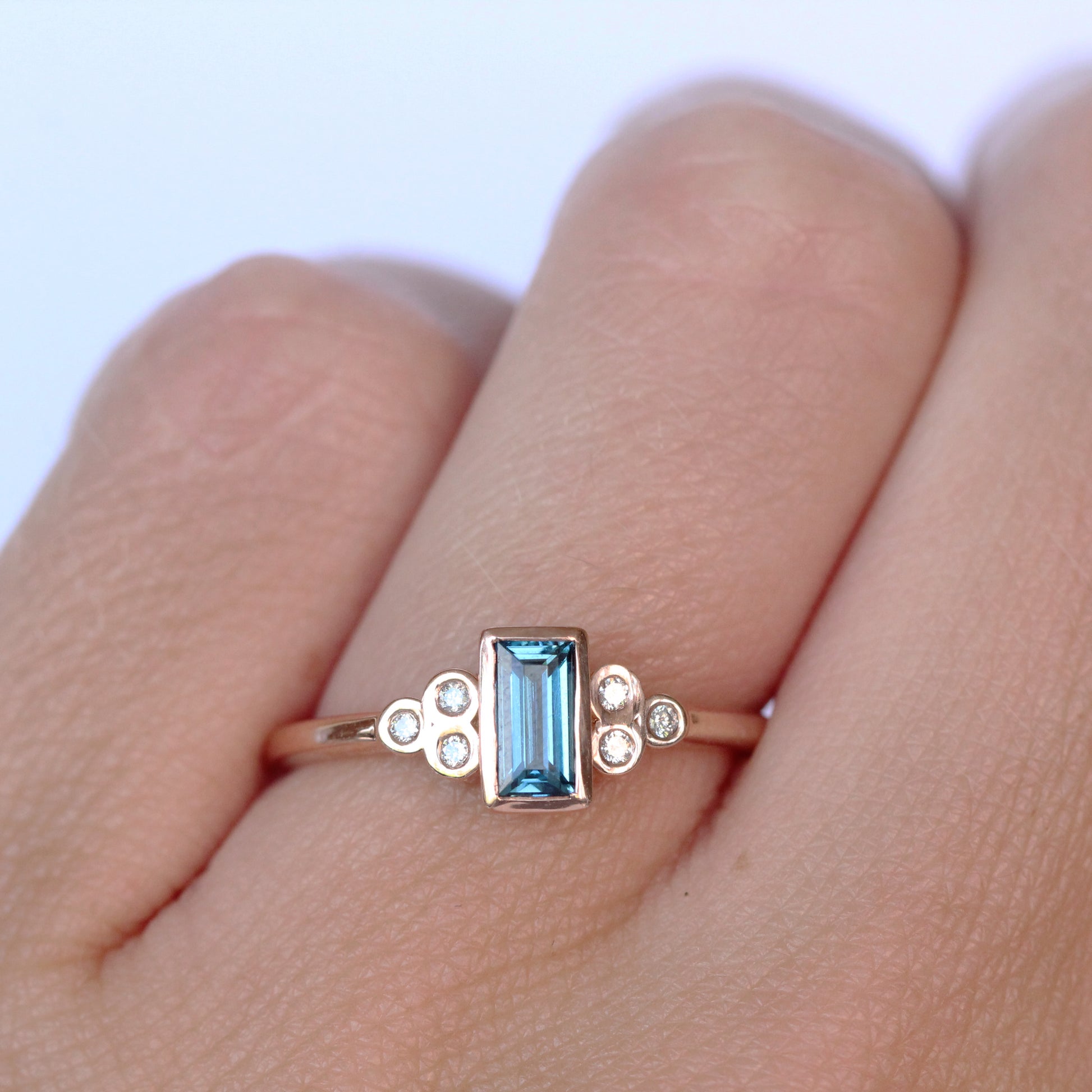 Sophia Ring with a London Blue Topaz Baguette and White Accent